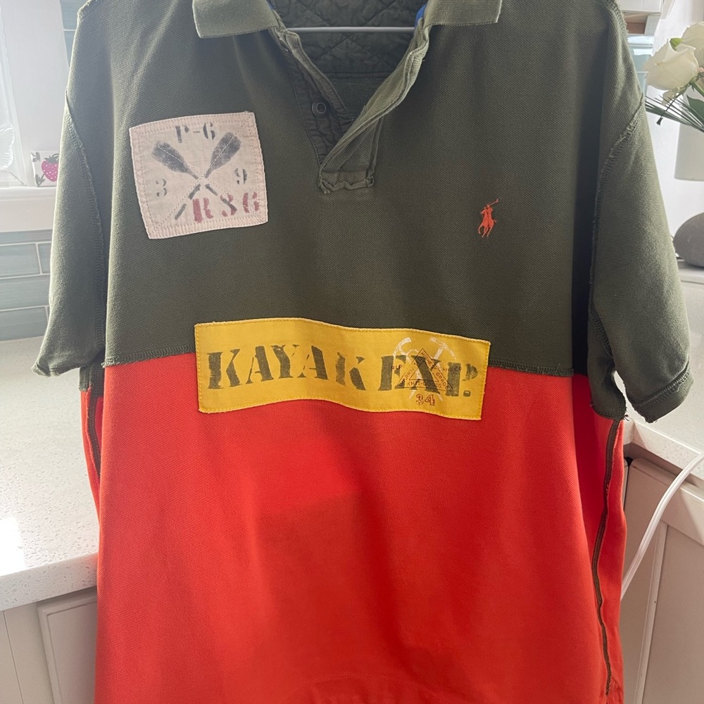 vintage Ralph Lauren Green and Orange Polo Shirt with Eye-Catching Design